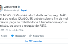 Luiz Marinho nega "fake news" sobre fim da multa após demissão e redução do FGTS